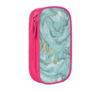 PPHGUT Azurite Teal and Foil Gold Oil Marble Pattern Print Practical Pencil Case Multi-Compartment Office Travel School Art Daily Supplies