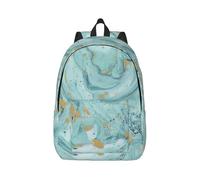 PPHGUT Azurite Teal And Foil Gold Oil Marble Pattern Print Unisex Backpack Lightweight Double Shoulder Bag Travel Outdoor Use Weekend Getaways