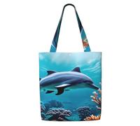 PPHGUT Beautiful Underwater World Dolphins Coral Print Versatility Canvas Shoulder Bag Shopping Casual Travel Picnic Everyday Use Tote