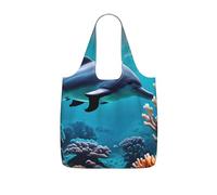 PPHGUT Beautiful Underwater World Dolphins Coral Print Women Men Foldable Reusable Shopping Lightweight Tote Bag Weekend Travel Camping