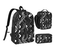 PPHGUT Black White Snake Skin Pattern Print School Bag Set Lunch Bag Pen Case Boys Girls School Outdoor Activities Shopping