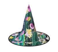 PPHGUT Blooming Cactus Print Halloween Witch Hat Wide Brim Foldable Cap Parties Arnivals And Roleplaying Events