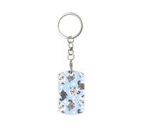 PPHGUT Blue Chinchillas And Moon Print Rectangular Metal Keychain Car Home Office Daily Use Lightweight Stylish Key Ring