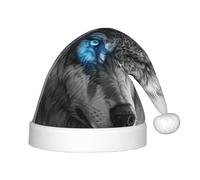PPHGUT Blue Eyes Wolf Print Kids Christmas Hat Comfortable Xmas Holiday Cap for Santa Party New Year Trim
