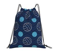 PPHGUT Blue Volleyball Print Adults Foldable Drawstring Backpack Fitness Travel Bag Weekend Outdoor Activities