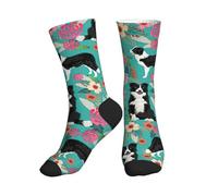 PPHGUT Border Collie Florals Print Adults Mid Tube Socks Breathable Sports Running Gym Training Jogging Activities