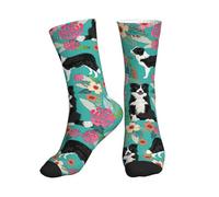 PPHGUT Border Collie Florals Print Adults Mid Tube Socks Breathable Sports Running Gym Training Jogging Activities