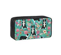 PPHGUT Border Collie Florals Print Adults Spacious Case Large-Capacity Stationery Daily Carry Office Organizer Pouch