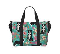 PPHGUT Border Collie Florals Print Versatile Hand Travel Bag Unisex Lightweight Fashion Weekend Gym Vacation Camping