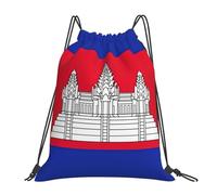 PPHGUT Cambodia Flag Print Adults Foldable Drawstring Backpack Fitness Travel Bag Weekend Outdoor Activities