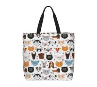 PPHGUT Cat And Dog Faces Bulldog Beagle Labrador Print Large Capacity Lightweight Tote Unisex Eco-Friendly Bag Daily Use Travel Beach Gym