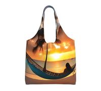 PPHGUT Coconut Beach Sunset Hammock Print Unisex Oversized Canvas Tote Bag Shopping Travel Lightweight Shoulder Handbag