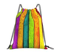 PPHGUT Colored Wooden Board Print Adults Foldable Drawstring Backpack Fitness Travel Bag Weekend Outdoor Activities
