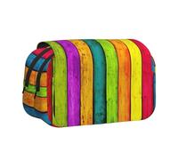 PPHGUT Colored Wooden Board Print Portable Pencil Bag Cosmetic Toiletry Multi-Use Bags Cute Large Capacity Daily Use