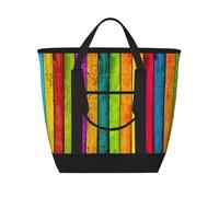 PPHGUT Colored Wooden Boardprint Large Capacity Cooler Insulated Women Men Tote Bag Travel Food Delivery Shopping