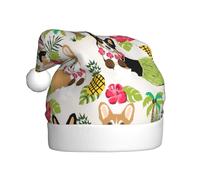PPHGUT Corgi Hawaiian Tropical Summer Pineapple Print Christmas Hat Festive Santa Hats for Xmas Holiday for Adults and Kids Themed