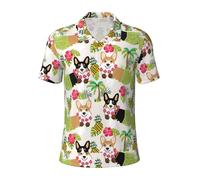 PPHGUT Corgi Hawaiian Tropical Summer Pineapple Print Men Short Sleeve Comfort Polo Shirts Casual Daily Outdoor Vacations Sports Travel Black