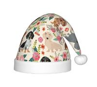 PPHGUT Dachshund Floral Print Kids Christmas Hat Comfortable Xmas Holiday Cap for Santa Party New Year Trim