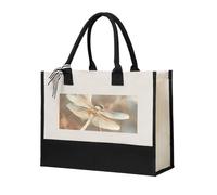 PPHGUT Dragonfly And Flower Print Large Capacity Tote Bag Canvas Gift For Shopping Daily Carry Travel School Office