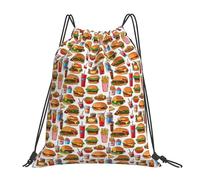 PPHGUT Fast Food Print Adults Foldable Drawstring Backpack Fitness Travel Bag Weekend Outdoor Activities