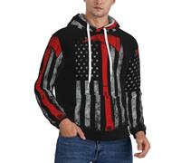 PPHGUT Firefighter Axe Red Line Flag Print Fashion Mens Hoodie Warm Pockets Pullover Casual Daily Wear For Lightweight Soft