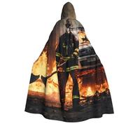 PPHGUT Firefighter Fireman Flame Print 190cm Hooded Carnival Themed Cloak Comfortable Cosplay Costume Outdoor Celebrations