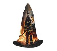 PPHGUT Firefighter Fireman Flame Print Hooded Cloak Dress Up Halloween Carnival Cosplay Teens Kids Adults Wizard Themes
