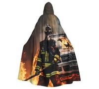 PPHGUT Firefighter Fireman Flame Print Unisex Full Length Hooded Halloween Cloak For Cosplay Medieval And Festivals Fits
