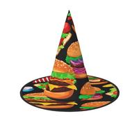 PPHGUT Food Pattern Funny Print Halloween Witch Hat Wide Brim Foldable Cap Parties Arnivals And Roleplaying Events