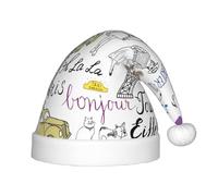 PPHGUT French Paris Tour Eiffel Tower Print Kids Christmas Hat Comfortable Xmas Holiday Cap for Santa Party New Year Trim