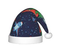 PPHGUT Funny Astronaut Dinosaur Rocket Print Kids Christmas Hat Comfortable Xmas Holiday Cap for Santa Party New Year Trim