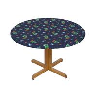 PPHGUT Funny Astronaut Dinosaur Rocket Print Round Tablecloth Family Table Cover Kitchen Wedding Party Everyday Outdoor