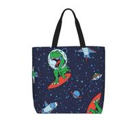 PPHGUT Funny Astronaut Dinosaur Rocket Print Women Large Capacity Bag Reusable Organizer Lightweight Shopping Everyday Tote