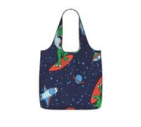PPHGUT Funny Astronaut Dinosaur Rocket Print Women Men Foldable Reusable Shopping Lightweight Tote Bag Weekend Travel Camping