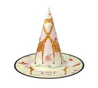 PPHGUT Giraffe Heart Flower Butterfly Print Halloween Witch Hat Wide Brim Foldable Cap Parties Arnivals And Roleplaying Events
