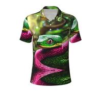 PPHGUT Green Snake Print Men Short Sleeve Comfort Polo Shirts Casual Daily Outdoor Vacations Sports Travel