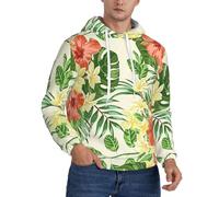 PPHGUT Hojas Tropicales Y Flores Print Fashion Mens Hoodie Warm Pockets Pullover Casual Daily Wear For Lightweight Soft Black