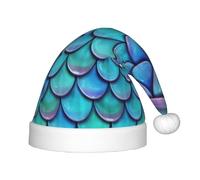 PPHGUT Mermaid Teal Fish Scale Print Kids Christmas Hat Comfortable Xmas Holiday Cap for Santa Party New Year Trim