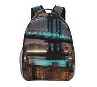 PPHGUT New York Manhattan Bridge Night Print Adults Large Capacity Casual Backpack Travel Office Hiking Outdoor Sports