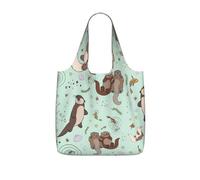 PPHGUT Otters Print Women Men Foldable Reusable Shopping Lightweight Tote Bag Weekend Travel Camping