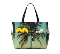 PPHGUT Palm Tree Print Beach Travel Bag Women Men Foldable Lightweight Tote For Vacation Picnic Camping