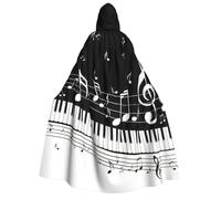 PPHGUT Piano Keys With Musical Notes Print 190cm Hooded Carnival Themed Cloak Comfortable Cosplay Costume Outdoor Celebrations