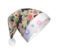 PPHGUT Pink Flower Show Steer Cows Cattle Print Men Women Led Christmas Hat For Halloween New Year Xmas Cap Holiday Accessory