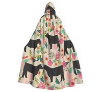 PPHGUT Pink Flower Show Steer Cows Cattle Print Unisex Full Length Hooded Halloween Cloak For Cosplay Medieval And Festivals Fits