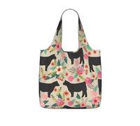 PPHGUT Pink Flower Show Steer Cows Cattle Print Women Men Foldable Reusable Shopping Lightweight Tote Bag Weekend Travel Camping