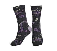 PPHGUT Purple Black Goth Spooky Print Adults Mid Tube Socks Breathable Sports Running Gym Training Jogging Activities