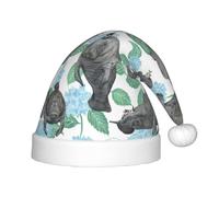 PPHGUT Rabbits Manatees Print Kids Christmas Hat Comfortable Xmas Holiday Cap for Santa Party New Year Trim