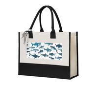 PPHGUT Shark Pattern With Various Gestures Print Large Capacity Tote Bag Canvas Gift For Shopping Daily Carry Travel School Office