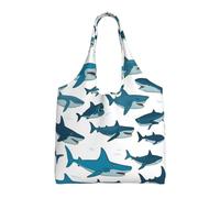 PPHGUT Shark Pattern With Various Gestures Print Unisex Oversized Canvas Tote Bag Shopping Travel Lightweight Shoulder Handbag
