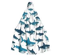 PPHGUT Shark Pattern With Various Gestures Print Women Men Hooded Cloak Cosplay Costume Carnival Wizard Masquerade Travel Themed